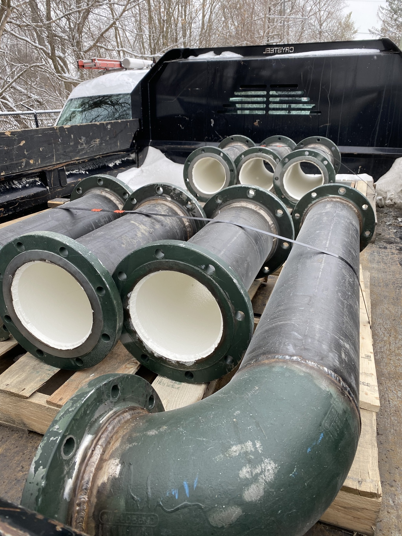 Mechanical piping staged for utility facility installation